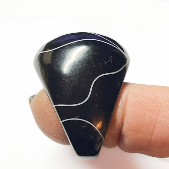Vintage Size 6.25 Lucite Ring Chunky Bubble Dome Black Swirl Unisex Geometric - Picture 3 of 13
